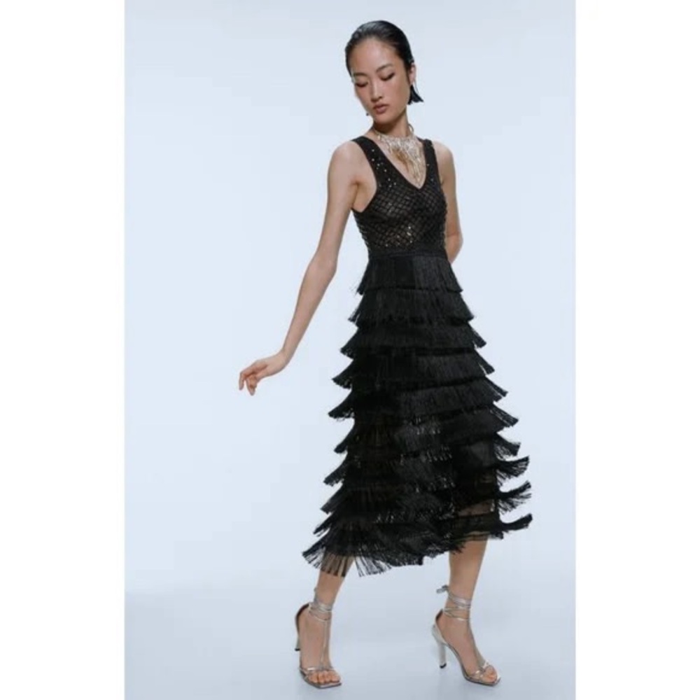 Zara Tiered Black Sparkle Dress